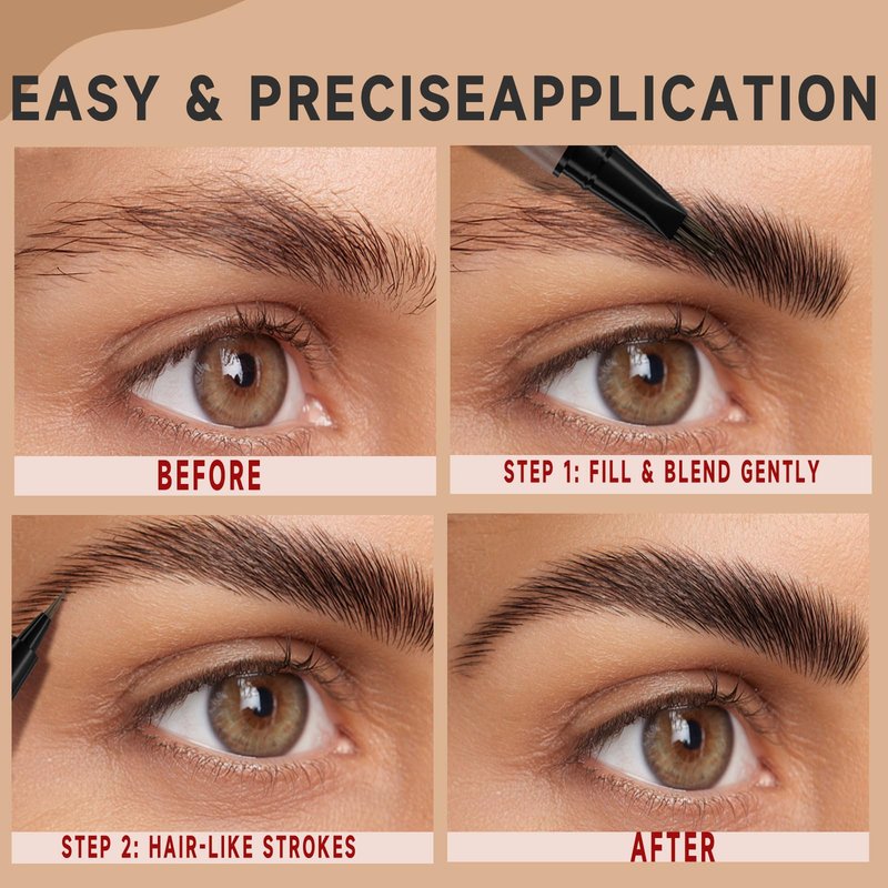 DUDUDU Eyebrow Pen for Women - Dual-Ended Microblading Pen with Multi-Prong Tip & Brow Brush, Waterproof, Creates Realistic 4D Hair-Like Strokes, Long-Lasting Dark Brown
