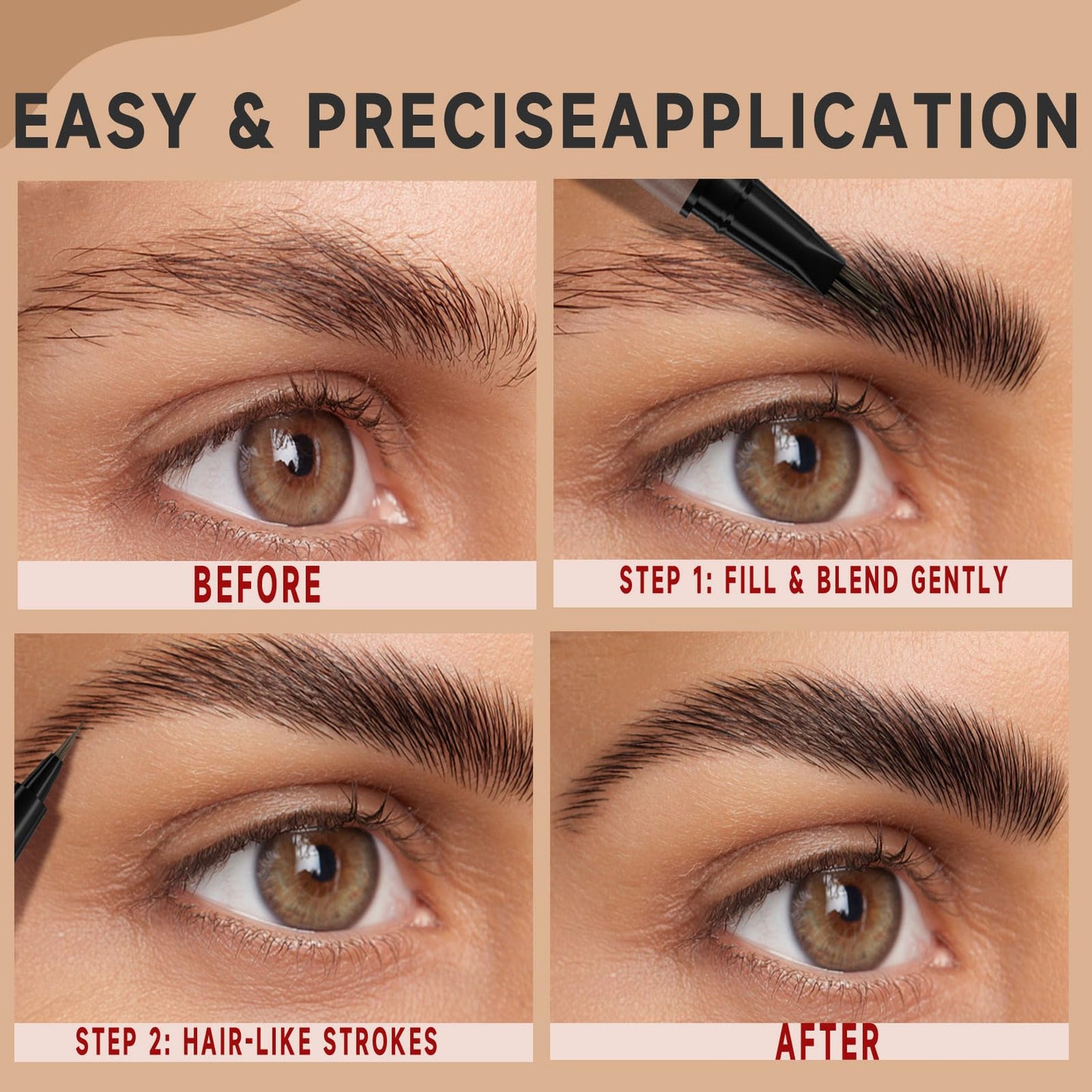 DUDUDU Eyebrow Pen for Women - Dual-Ended Microblading Pen with Multi-Prong Tip & Brow Brush, Waterproof, Creates Realistic 4D Hair-Like Strokes, Long-Lasting Dark Brown