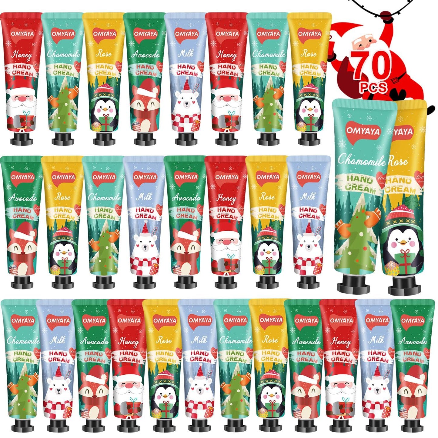 Christmas Hand Cream Gift Set - 70 Pack Mini Lotion for Dry Hands | Perfect Stocking Stuffers for Women & Coworkers