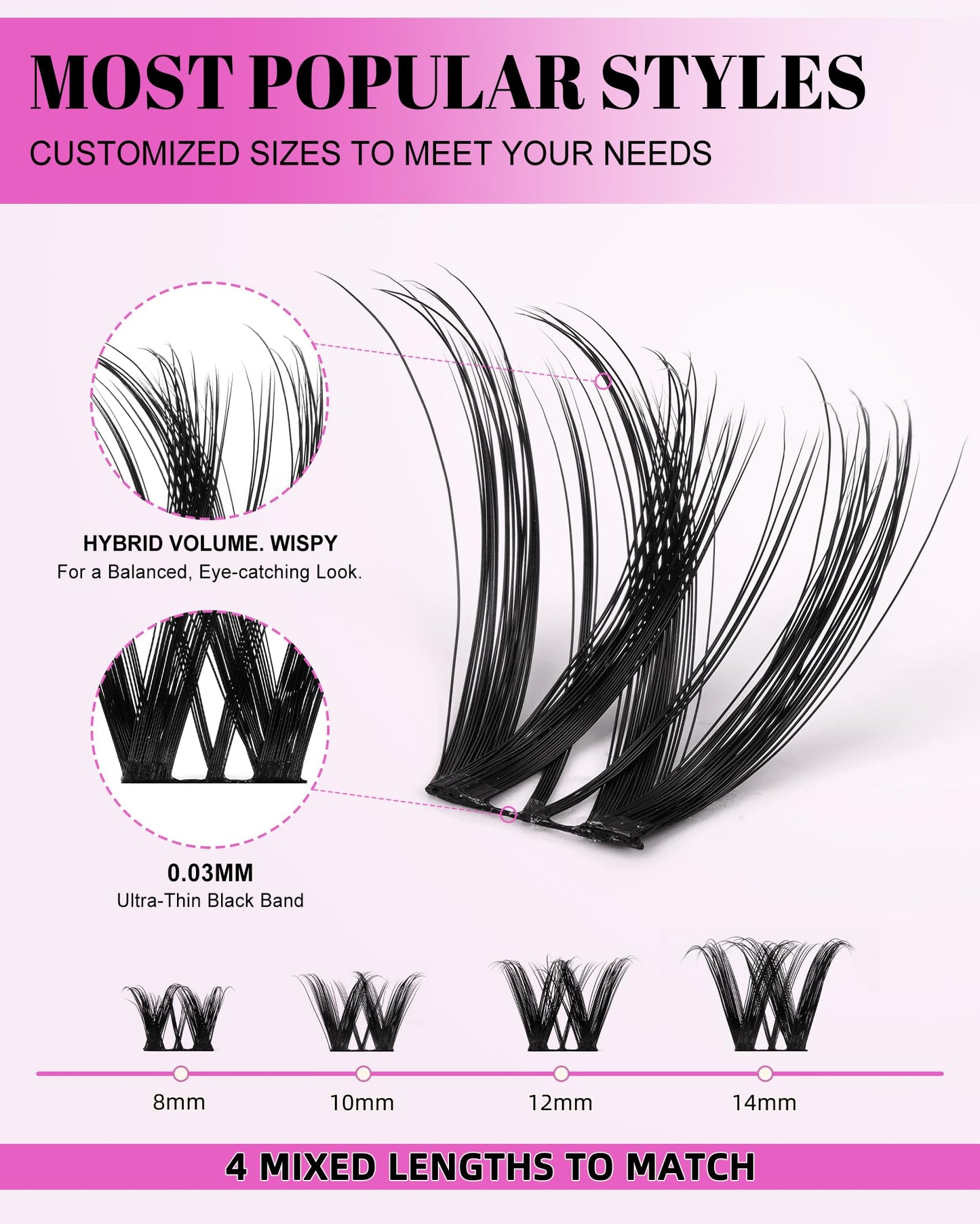 Flora Lash Clusters Kit 8-14mm Wispy Eyelash Clusters Spiky WideSpan DIY Eyelash Extension Kit Spiky Cat Eye Lashes Individual Fake Eyelashes Clusters Kit Ultra-Thin Black Band