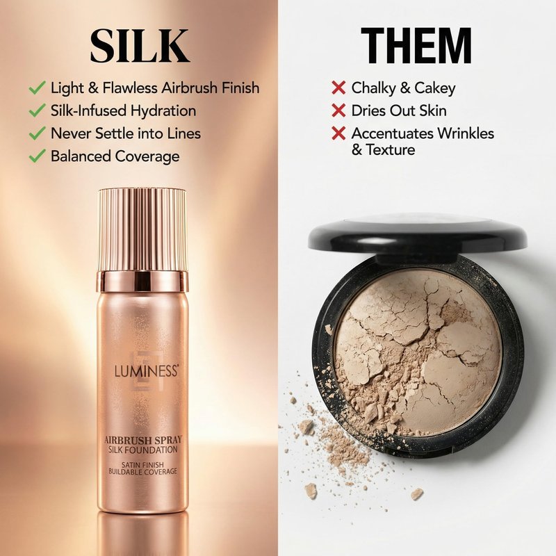 LUMINESS Silk Airbrush Spray Foundation 2-PC Kit - Foundation & Dual-Sided Angled Makeup Brush - Buildable Coverage, Anti-Aging Formula, Humidity Resistant, Hydrates & Moisturizes, Light Medium