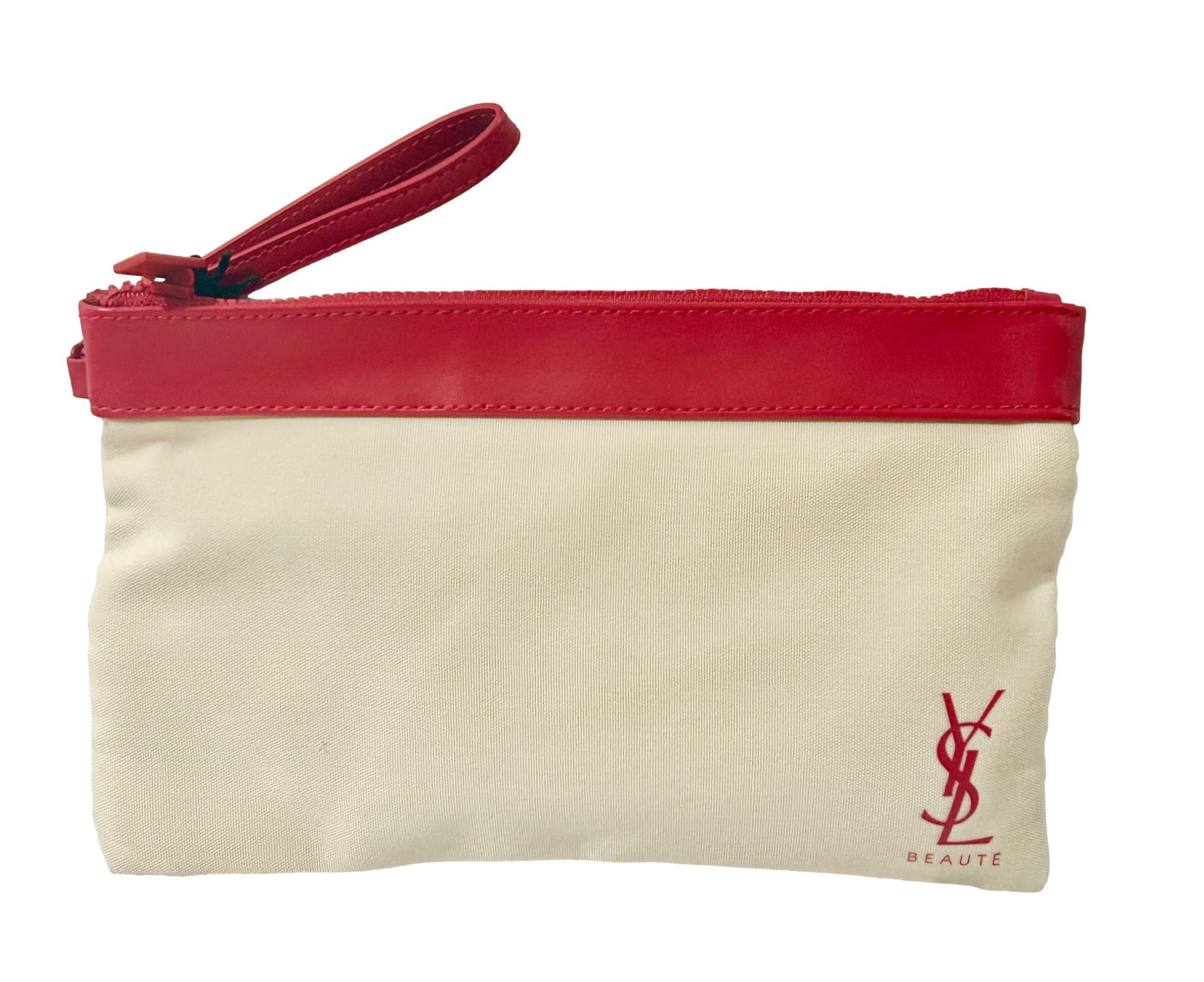 Yves Saint Laurent YSL Cosmetic CREAM RED FLAT Canvas Pouch Makeup Bag YSL Fragrance Bag (9.25L X 5.5H X 0.25W) - medium
