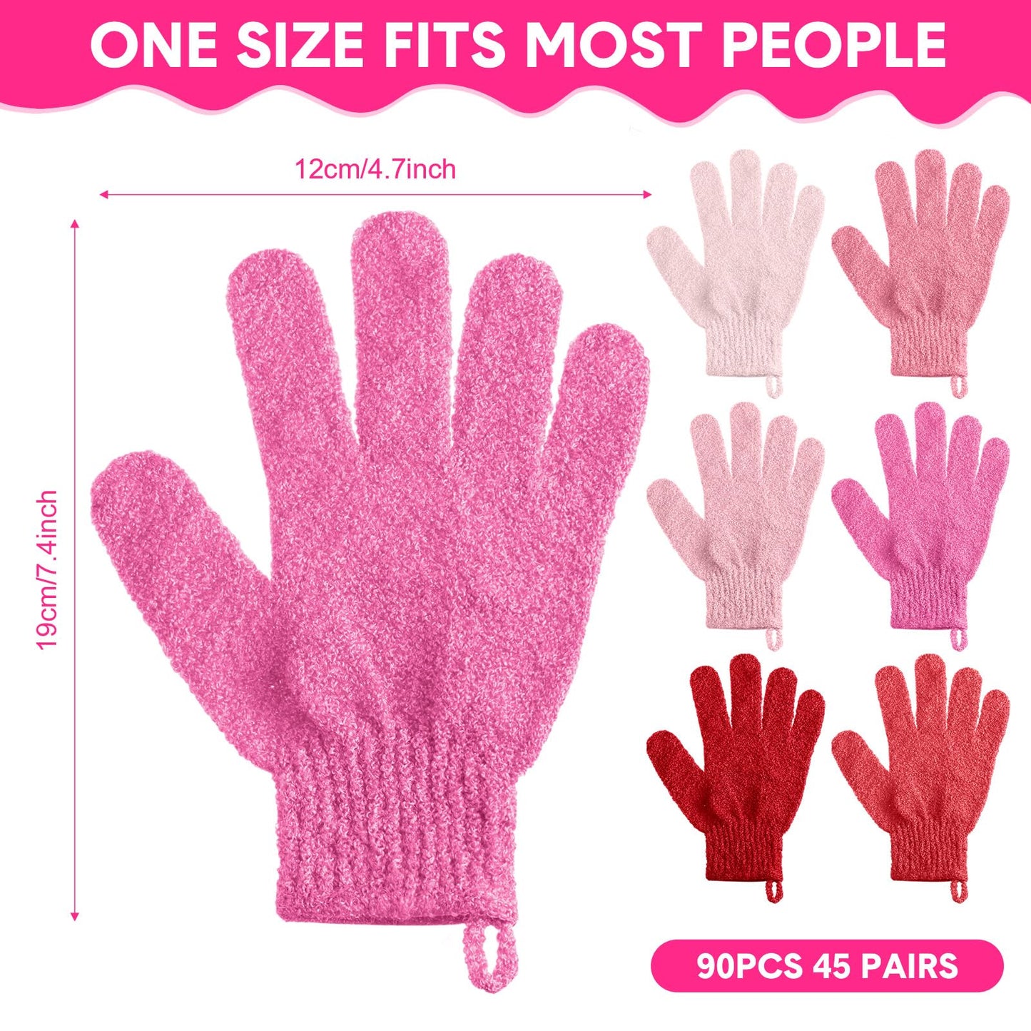 Cuffbow 90 Pcs Exfoliating Bath Gloves Body Scrub Bath Gloves with Hanging Loop Colorful Scrub Exfoliate Glove for Men Women Beauty Spa Massage Skin Shower Body Scrubber(Pink)