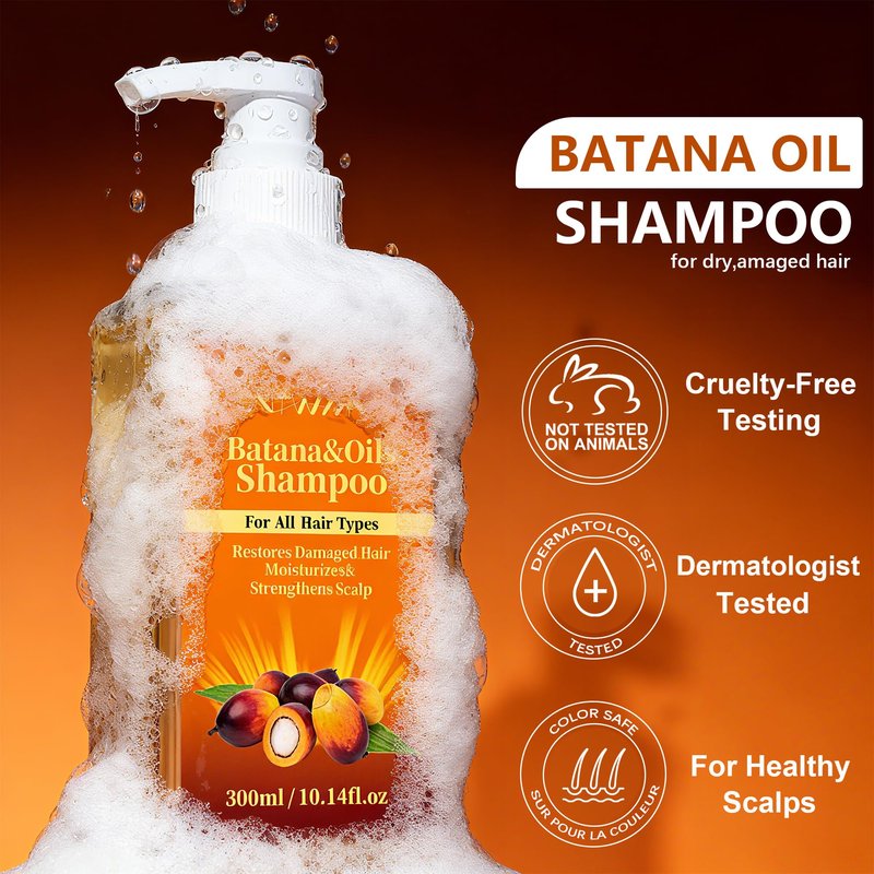 Batana Oil Shampoo for Hair Growth with Rosemary & Biotin - Natural Thickening & Strengthening Formula for Women & Men - Sulfate Free Moisture Repair for Dry, Damaged, Curly & Black Hair (10.14 Fl Oz)