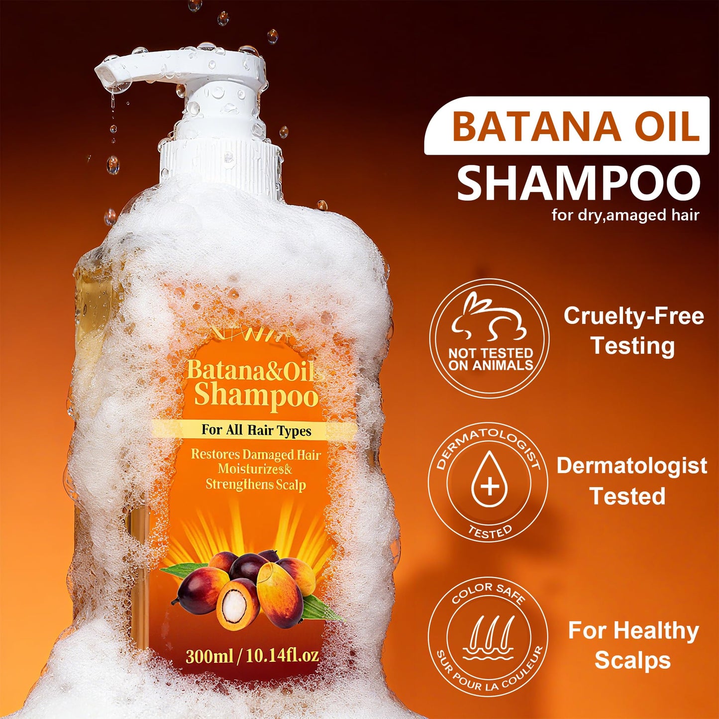 Batana Oil Shampoo for Hair Growth with Rosemary & Biotin - Natural Thickening & Strengthening Formula for Women & Men - Sulfate Free Moisture Repair for Dry, Damaged, Curly & Black Hair (10.14 Fl Oz)