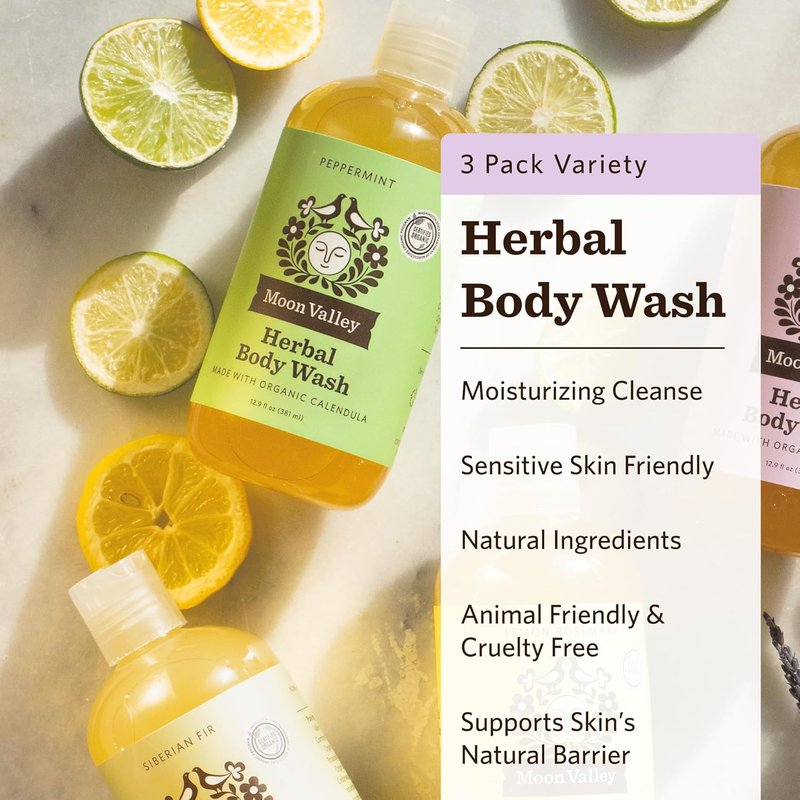 Herbal Body Wash Set - Lavender, Peppermint & Siberian Fir | All-Natural, Vegan, Moisturizing Essential Oils - 3 Pack