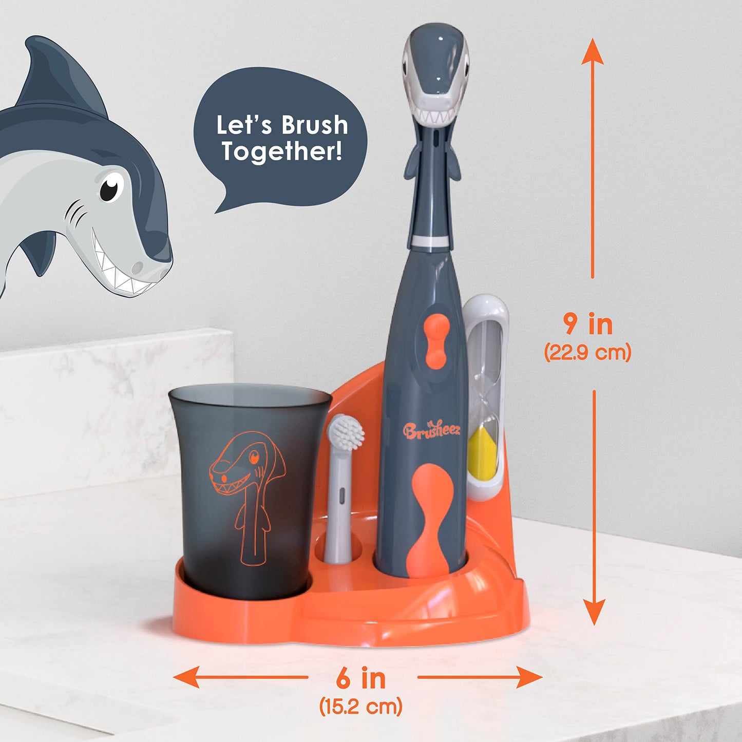 Brusheez Kid's Electric Toothbrush Set & Replacement Heads 2 Pack - Shadow the Shark