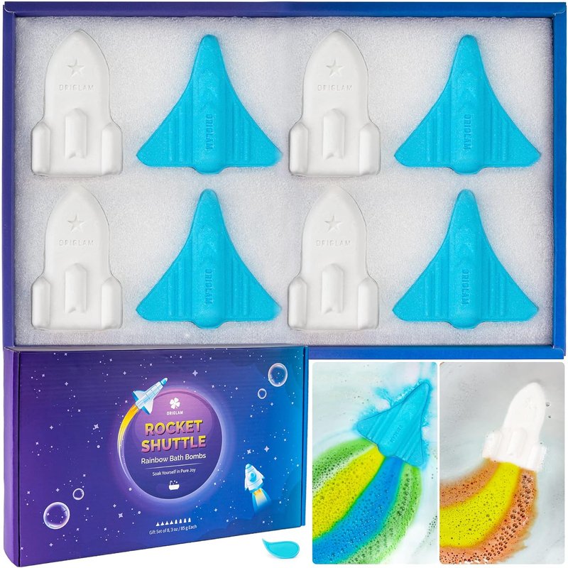 Organic Kids Bath Bombs - 8 XL Space Plane & Rocket Designs | Fun Bath Time Gifts for Boys Aged 4-12