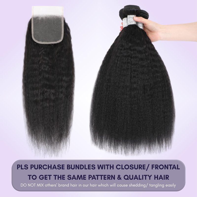 AUROO 2x6 Kim K Lace Closure Only Yaki Straight Human Hair, 12A 100% Virgin Light Yaki Straight Long Deep Parting 2 by 6 HD Lace Closure Pre Plucked 180% Density Kinkystraight Natural Black Remy 14 In