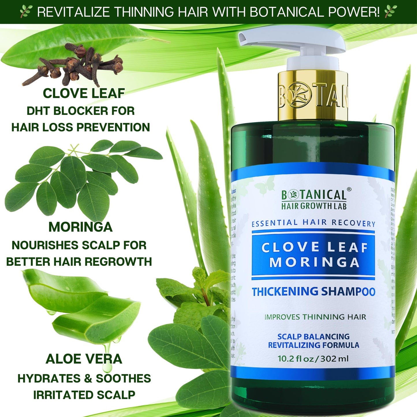 Botanical Hair Growth Shampoo for Hair Thickening Anti-Thinning Scalp Stimulating Natural Anti-Hair Loss Therapy For Women & Men 10.2 Fl Oz