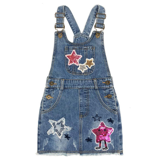 Peacolate 4-11T Little&Big Girls Jumper Dress Casual Strap Denim Overalls (4T,Star)