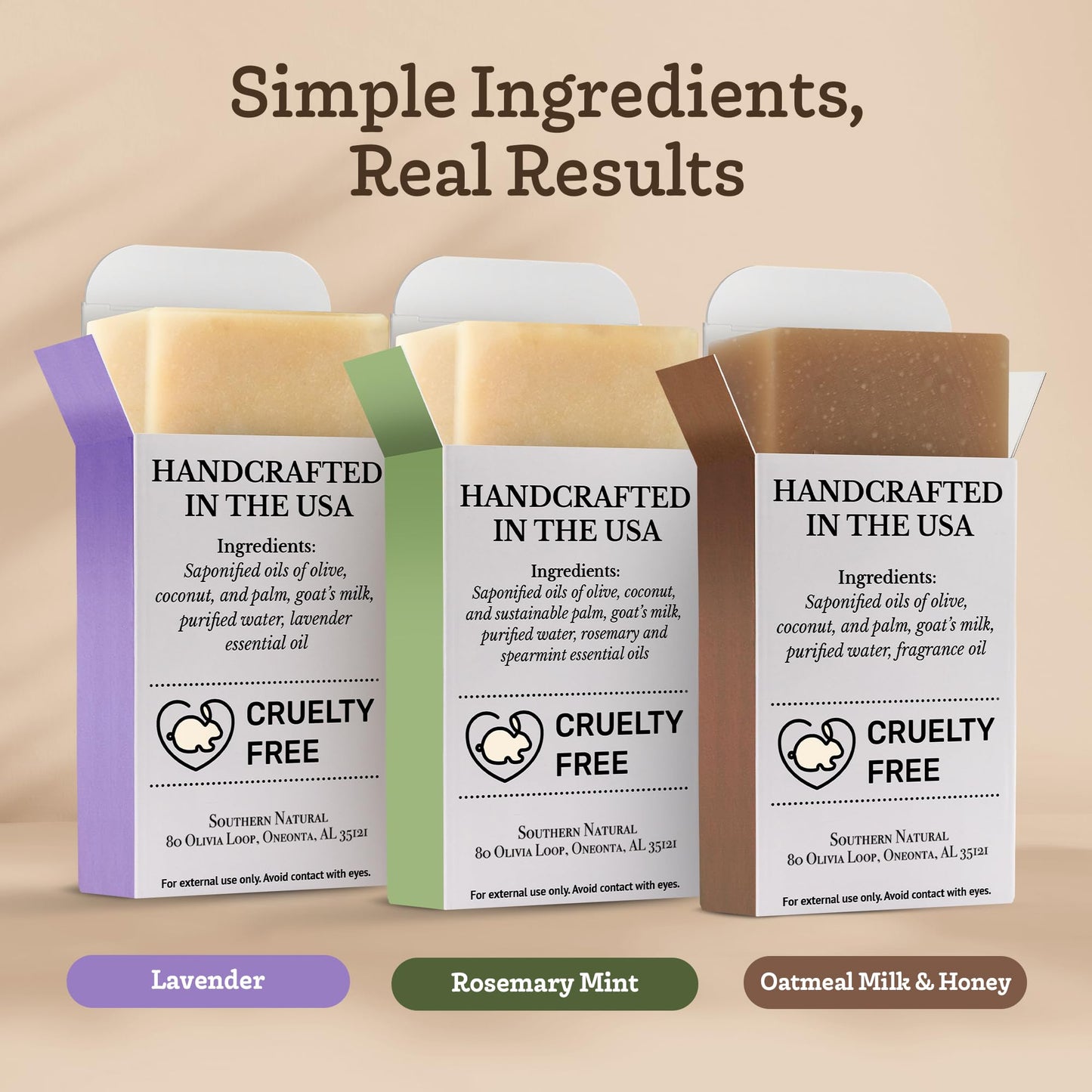 Southern Natural Goat Milk Soap Bar – Lavender, Oatmeal Milk & Honey, Rosemary Mint – Handmade for Dry and Sensitive Skin– Face & Body Wash for Men, Women, Kids, Baby – 3 pack (4-4.5 oz)