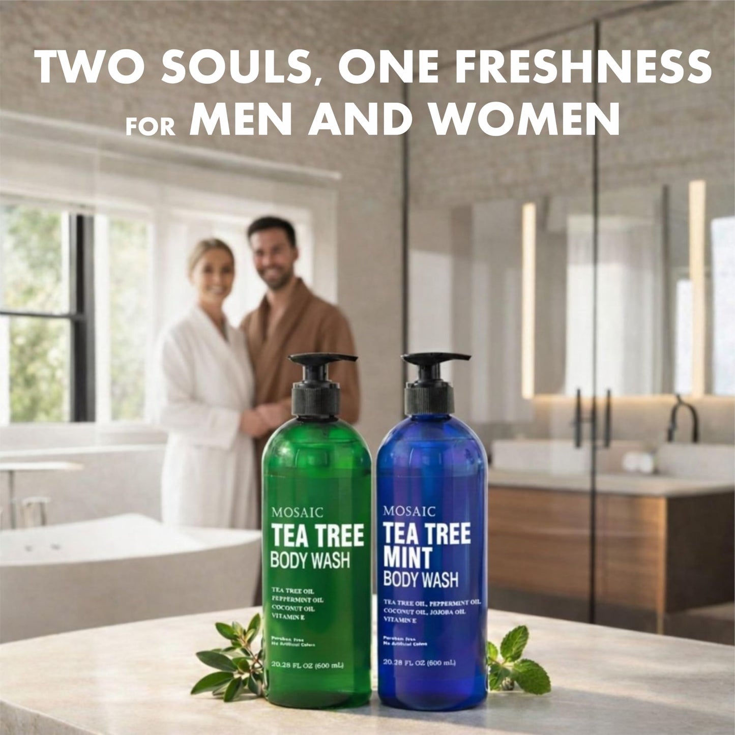 Tea Tree Body Wash with Mint & Shower Gel with Vitamin E for Jock Itch, Eczema, Ringworm, Body Odor, Body Wash Women & Men with Added Body Oils,LARGE 20.2 FL Oz Bottle (Tea Tree Mint, Pack of 3)