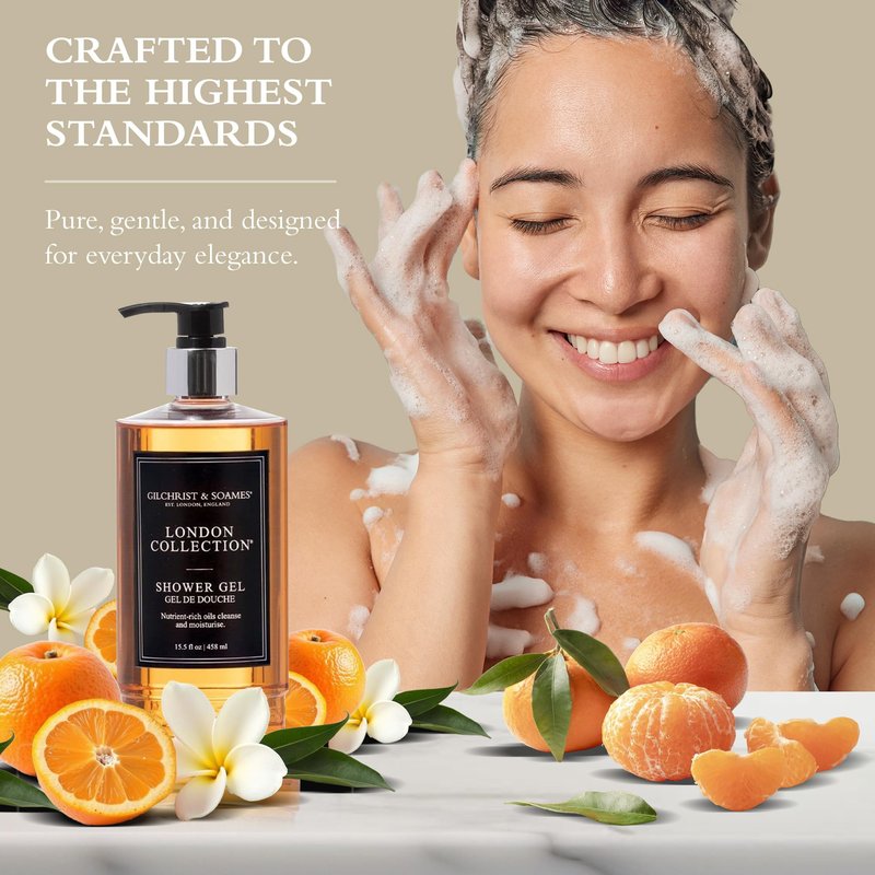 Gilchrist & Soames London Shower Gel & Body Wash – Hydrating Cleanser with Red Tea, Soy, & Grape Seed Oil – Sulfate, Paraben, & Cruelty Free Cleanse with Crisp, Clean Scent, 15.5 oz.