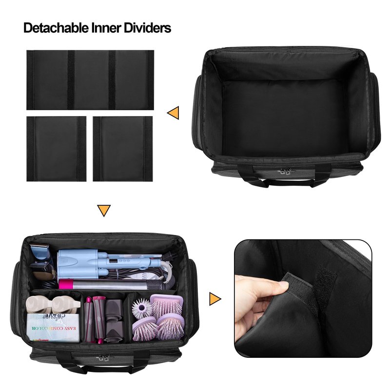CURMIO Barber Travel Case, Large Capacity Hairdresser Storage Bag with Inner Dividers for Hair Clippers and Cutting Tools, Black, Bag Only
