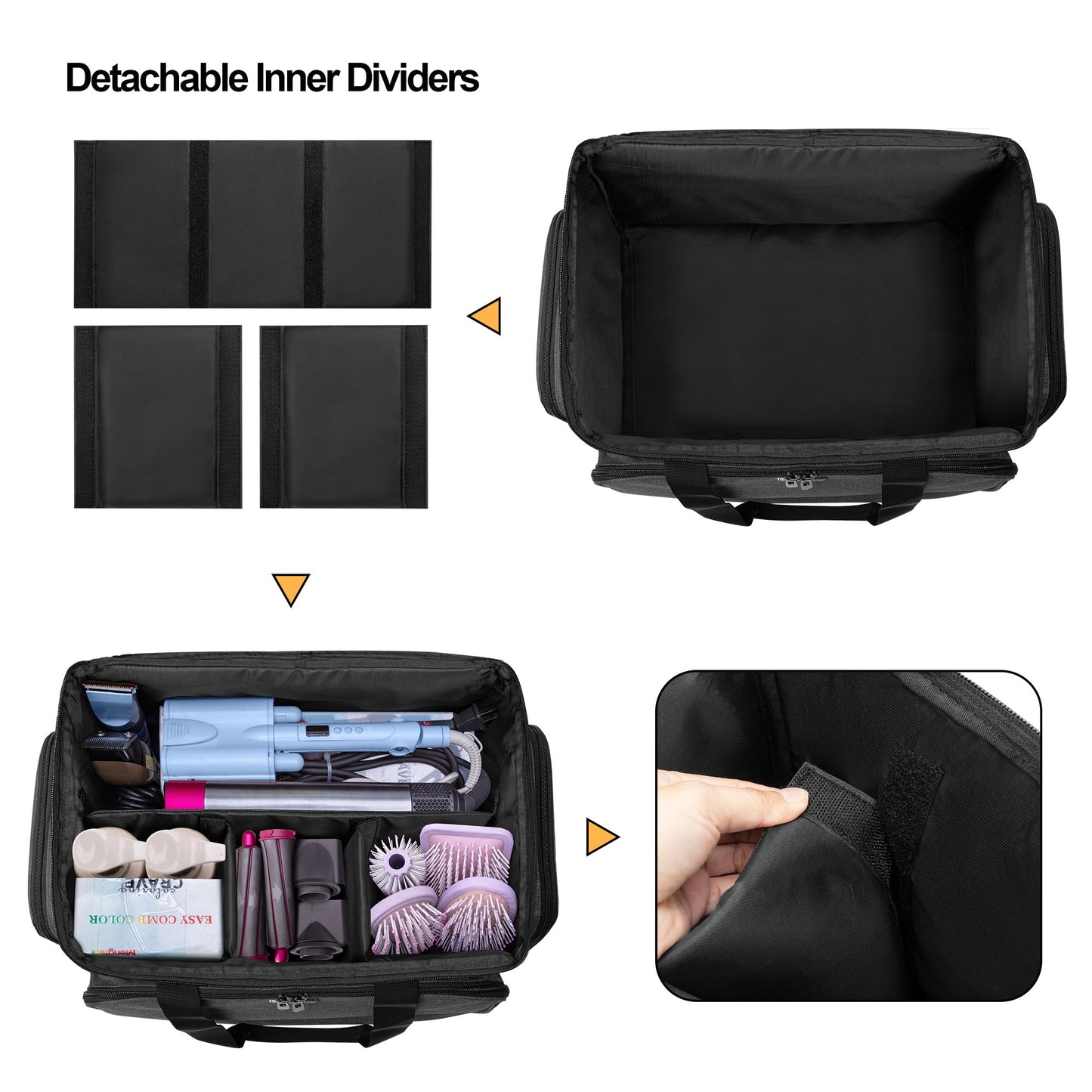 CURMIO Barber Travel Case, Large Capacity Hairdresser Storage Bag with Inner Dividers for Hair Clippers and Cutting Tools, Black, Bag Only