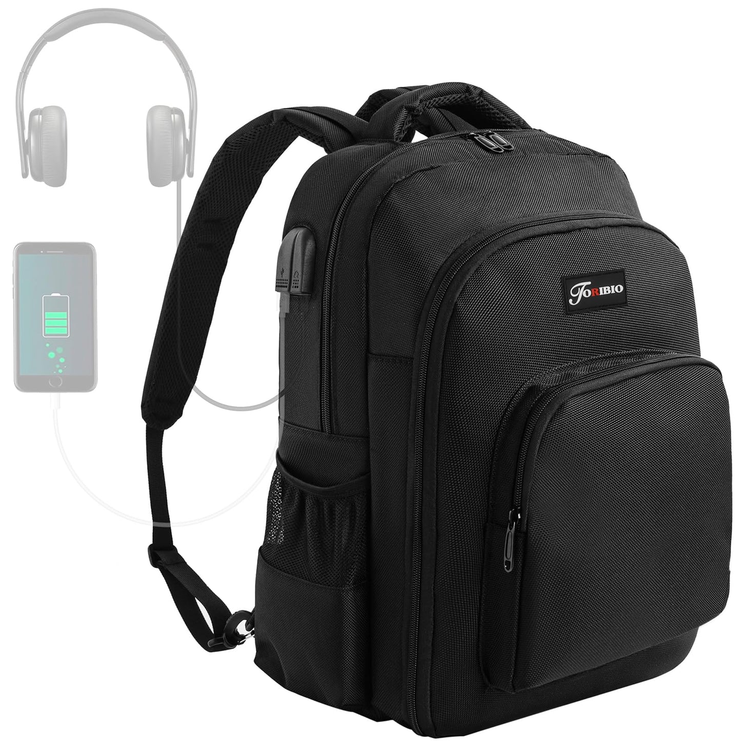 TORIBIO Barber Supplies Bag for Clippers and Supplies, Hairstylist Clipper Portable Backpack for Barber Tools with USB Port (Black)