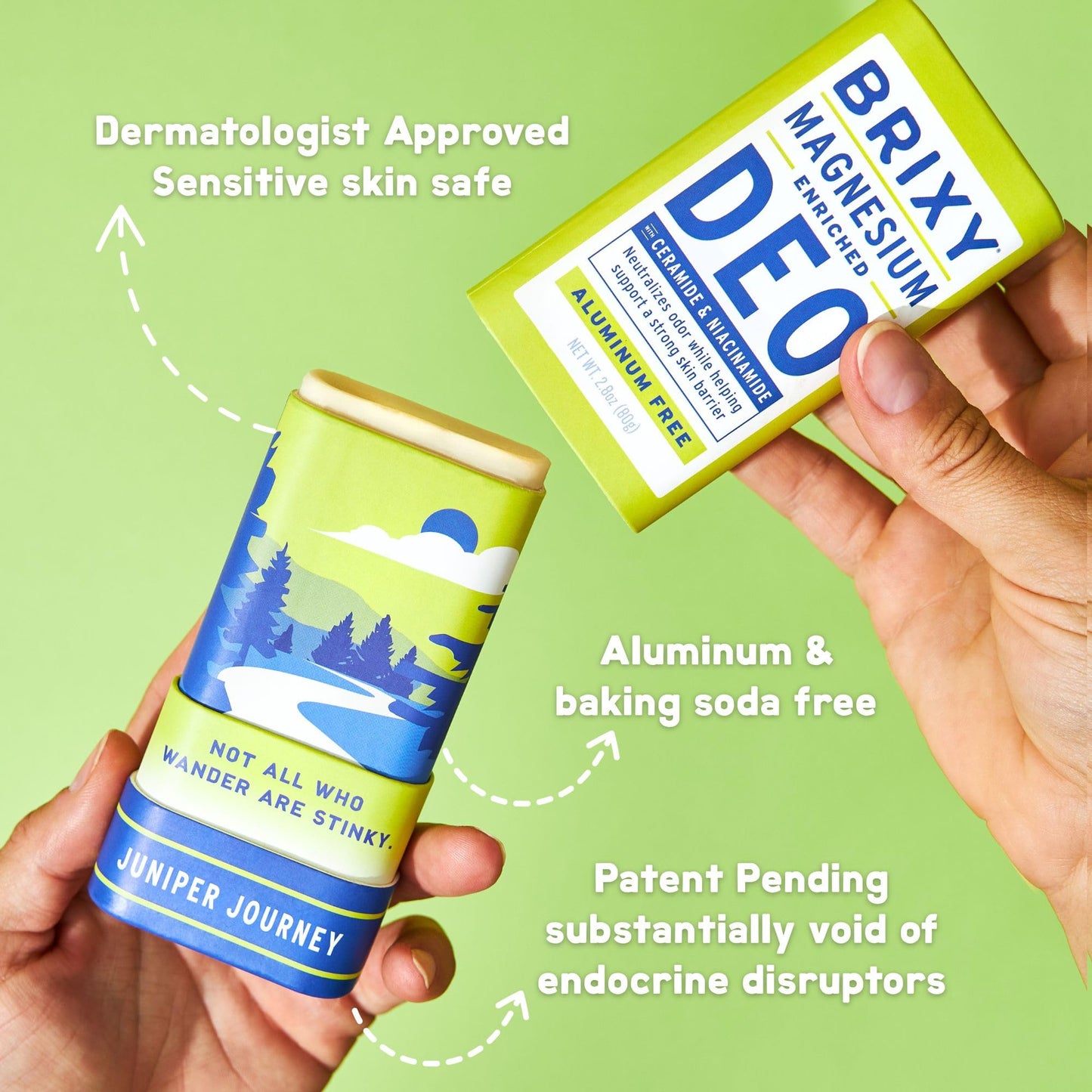 BRIXY Magnesium Deodorant, Ceramide & Niacinamide, Aluminum Free, Baking Soda Free, Plastic Free Packaging, Vegan and Certified Cruelty Free, Patent Pending