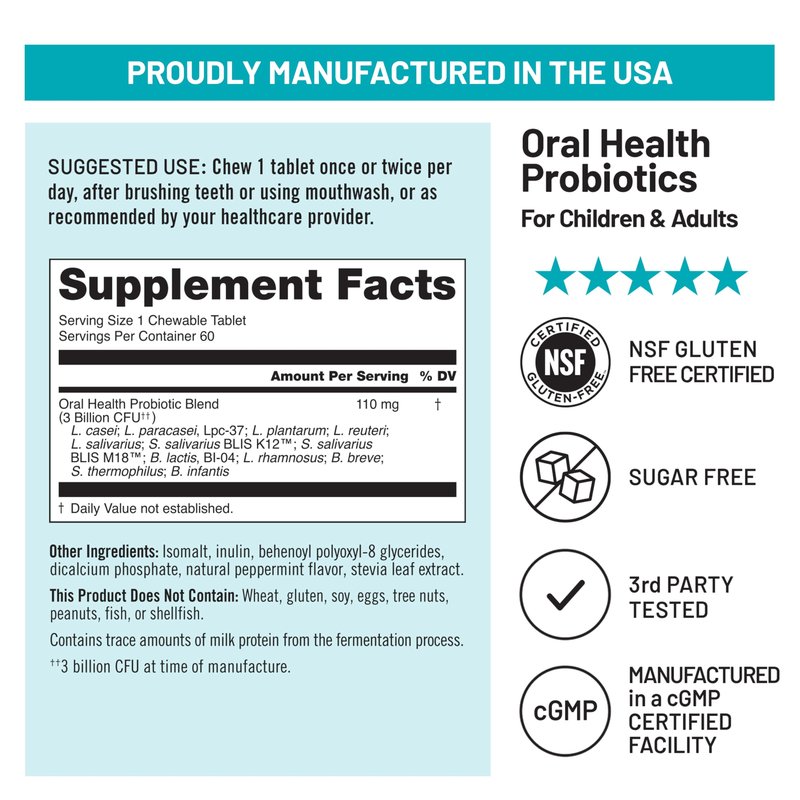 NatureWise Oral Probiotics for Mouth Bad Breath - Chewable Sugar-Free Mint - Lactobacillus reuteri Chewable - Oral Probiotics For Kids & Adults - Non-GMO USA Manufactured - 60 Count[60-Day Supply]