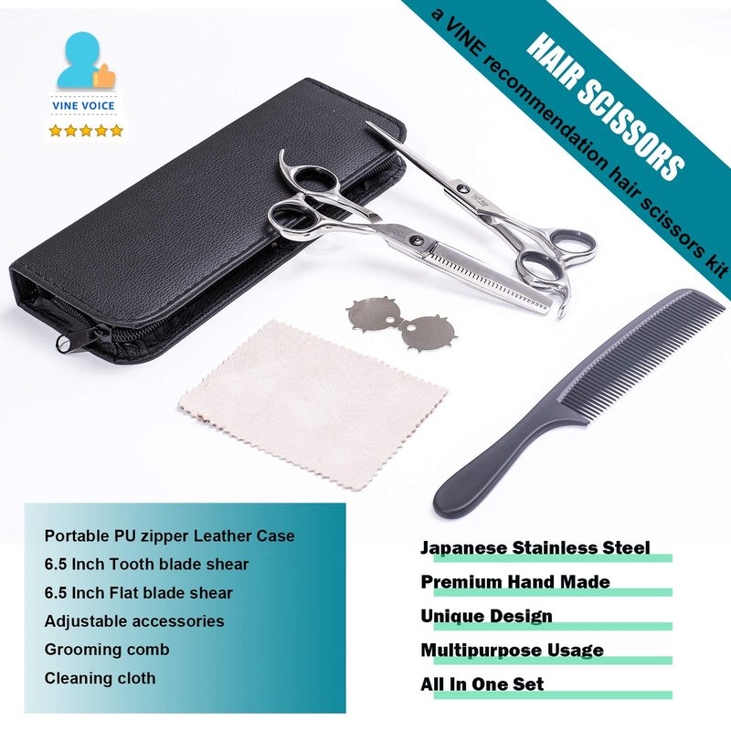 LePinko Hair Cutting Scissors Set, Professional Trimming and Thinning Shears Kit, 6.5 Inch Japanese Stainless Steel With PU Case and Carbon Anti-static Comb, Hairdressing For Home, Salon, Barber