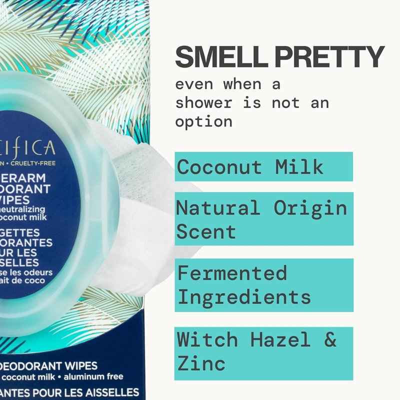 Pacifica Coconut Milk Deodorant Wipes - Aluminum-Free, Vegan, 30 Wipes (4-Pack)
