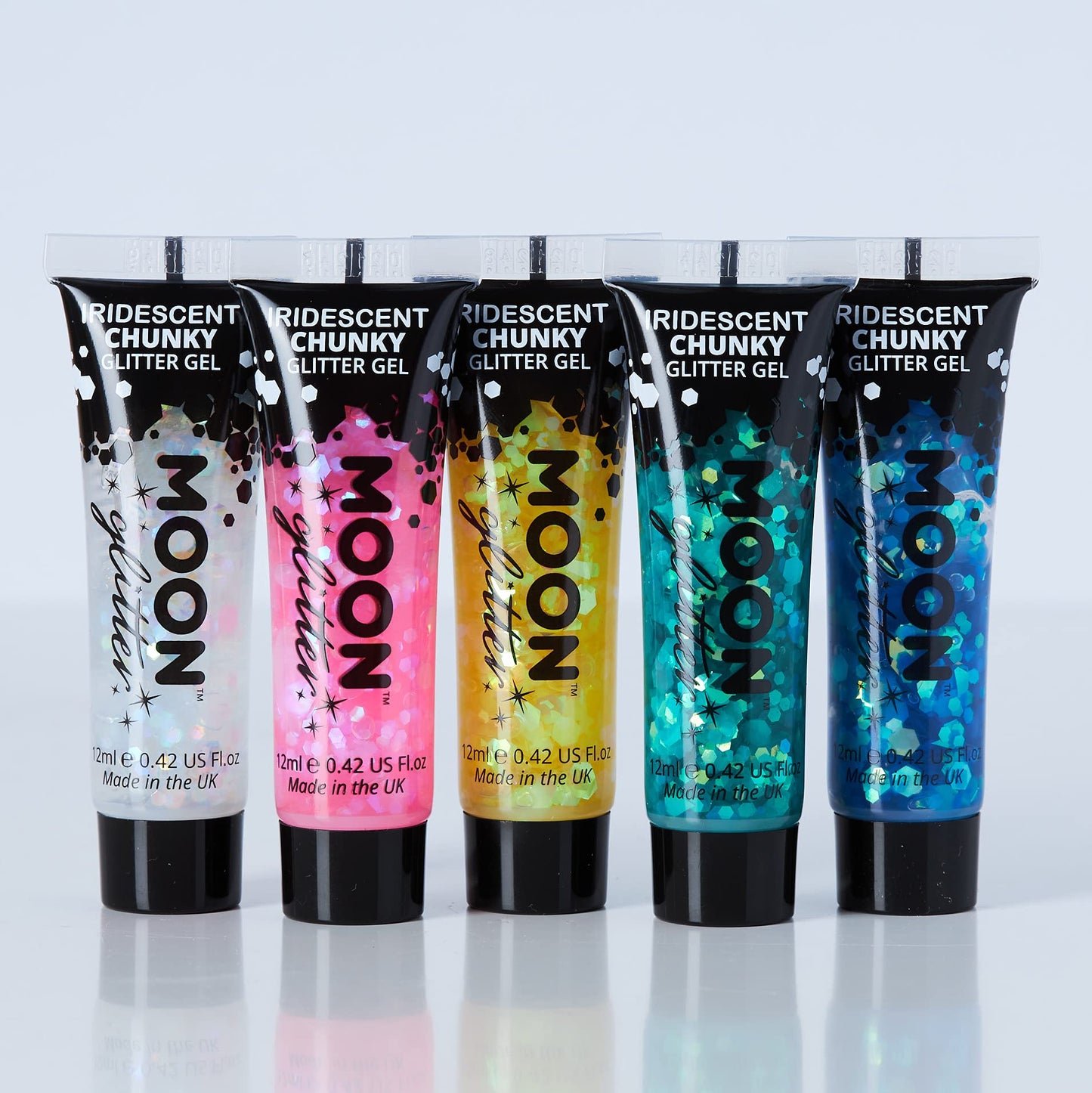 Iridescent Chunky Face & Body Glitter Gel by Moon Glitter - 0.40fl oz - Glitter Face Paint - Set of 5 colours
