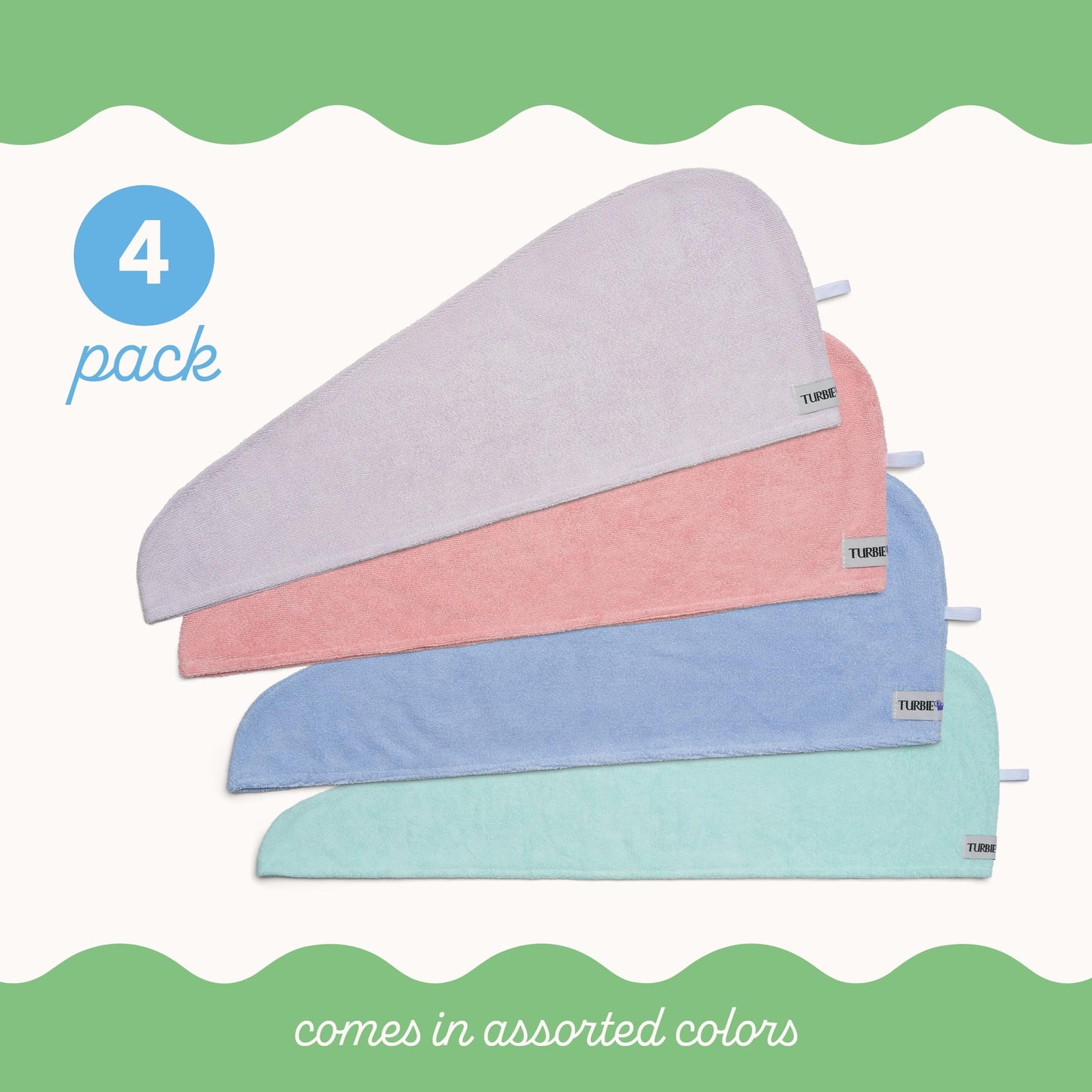 Turbie Twist 4-Pack Microfiber Hair Towel for Beauty, Travel, Gifting - Hair Wrap Turban for Straight, Wavy & Curly Hair - Premium Personal Care - Pink, Purple, Blue & Aqua