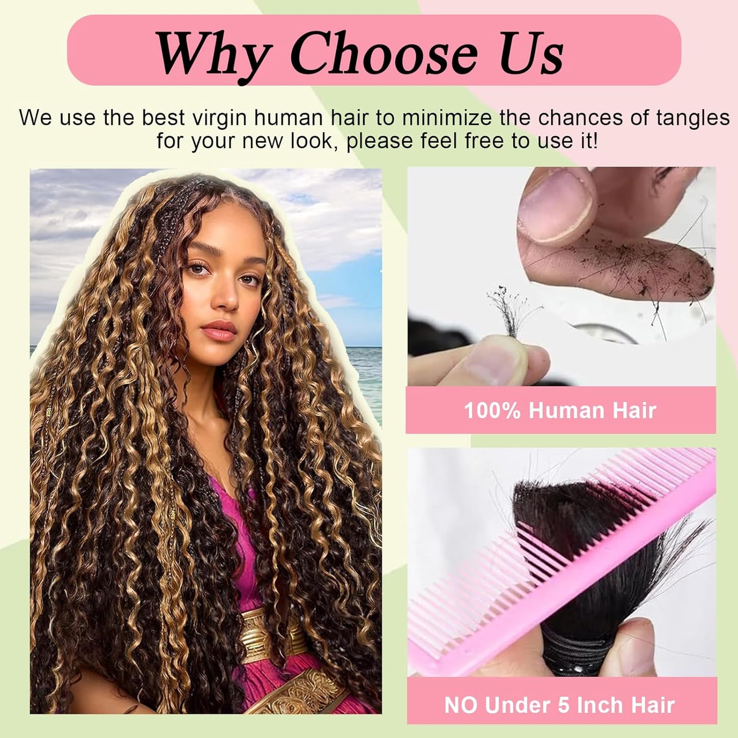 Boho Braids Human Hair - 110g 16 Inch Deep Water Wave Bulk Extensions | Virgin Curly 3 Bundles P4/30