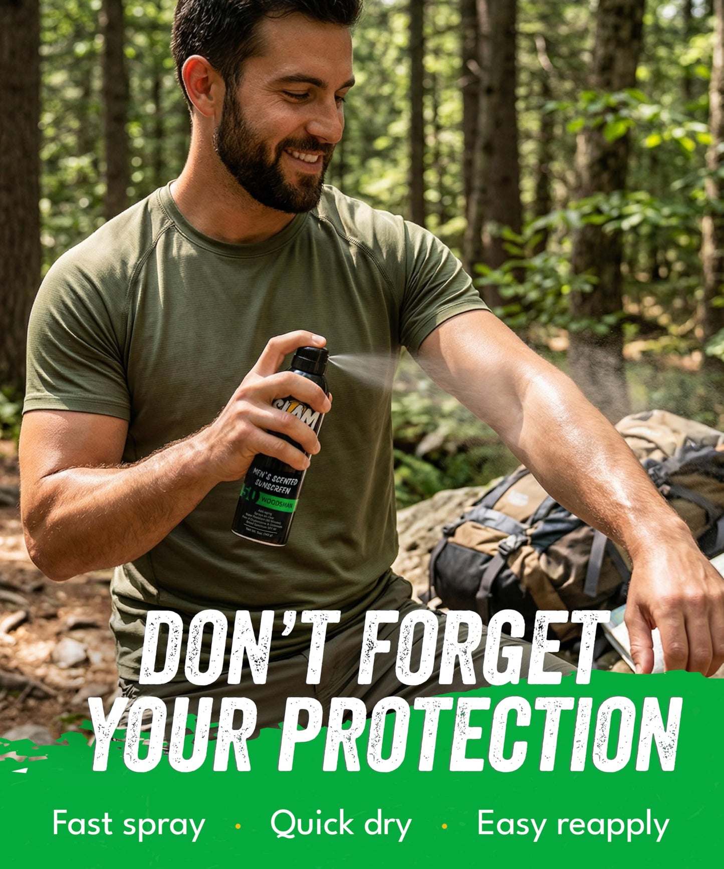 SLAM Men’s Sunscreen SPF 50 Spray - Broad Spectrum UVA/UVB Protection - Non-Greasy & No Harsh Chemicals - WoodsMan Sandalwood Teakwood Bergamot Cologne Scented - 2 Pack