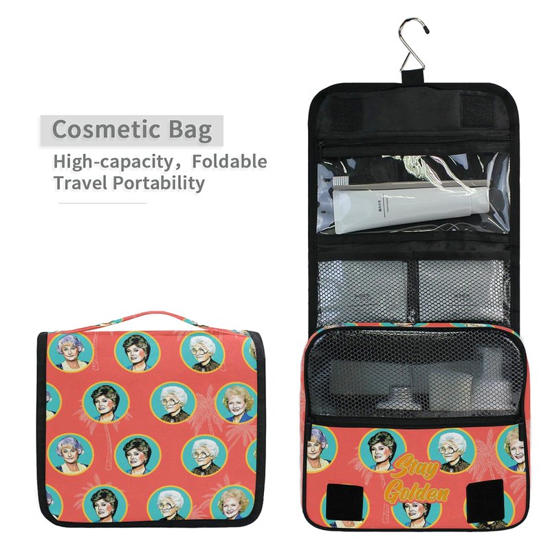 Bad Bananas Golden Girls Merchandise - Large Travel Hanging Toiletry Bag Organizer - Stay Golden - Cosmetic Case for Women