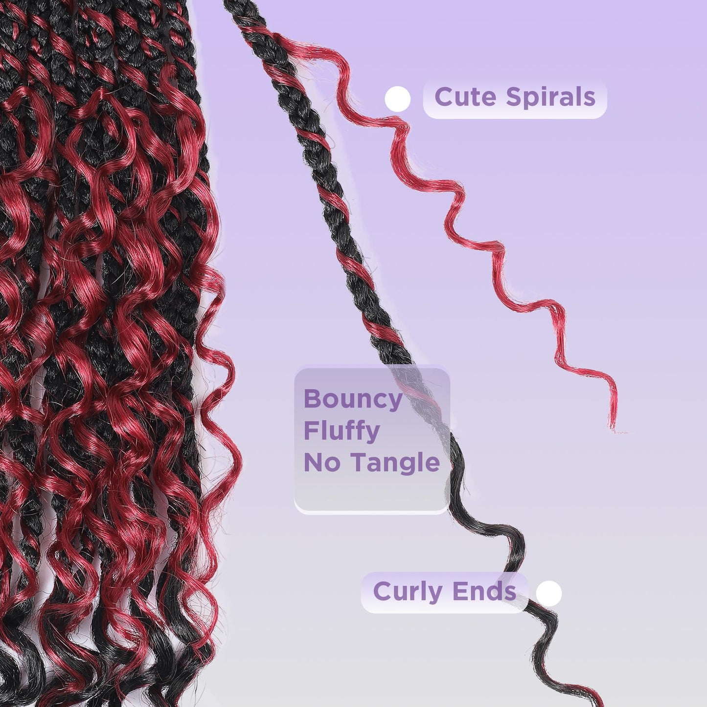 SALANNO Tornado Colorful Spirals Goddess Pre-looped Box Braid Extensions Crochet Hair for Black Women - Synthetic Boho Crochet Braids with Curly Ends(14inch, 9packs, 1B/132)