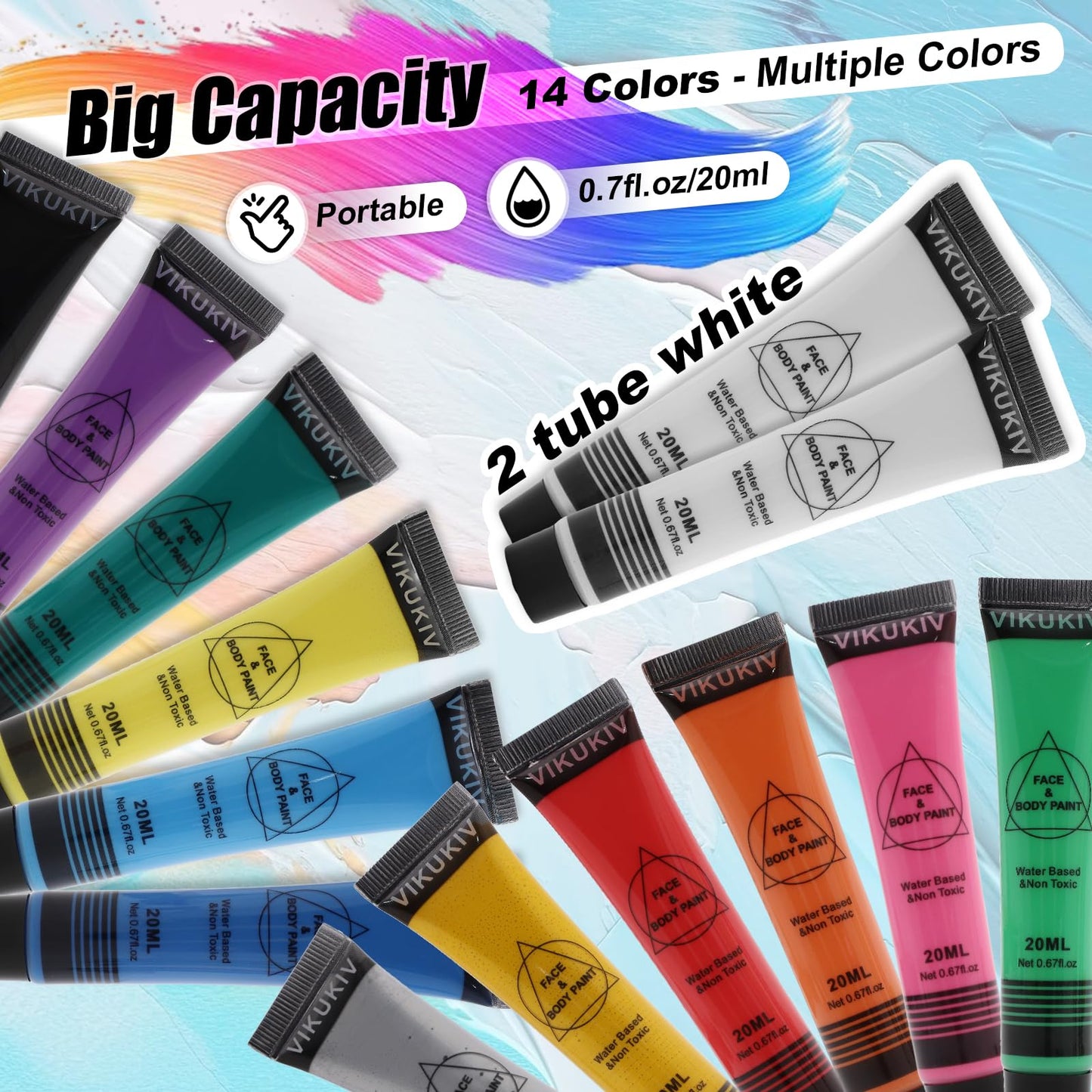 VIKUKIV 14 Colors Face Body Paint Kit Professional Water Based Face Painting for Adults and Kids Multi-Color Special Effects Makeup Set for Halloween Christmas Party Cosplay 0.7OZ Each