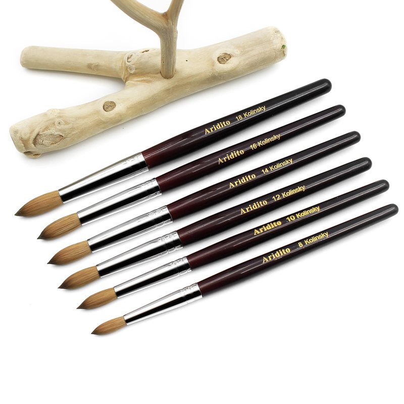 Aridito Round Head Kolinsky Acrylic Nail Brush Red Wine Color Wooden Handle For Professional Manicure DIY Home Salon （Size 8/10/12/14/16/18） (16# Kolinsky)