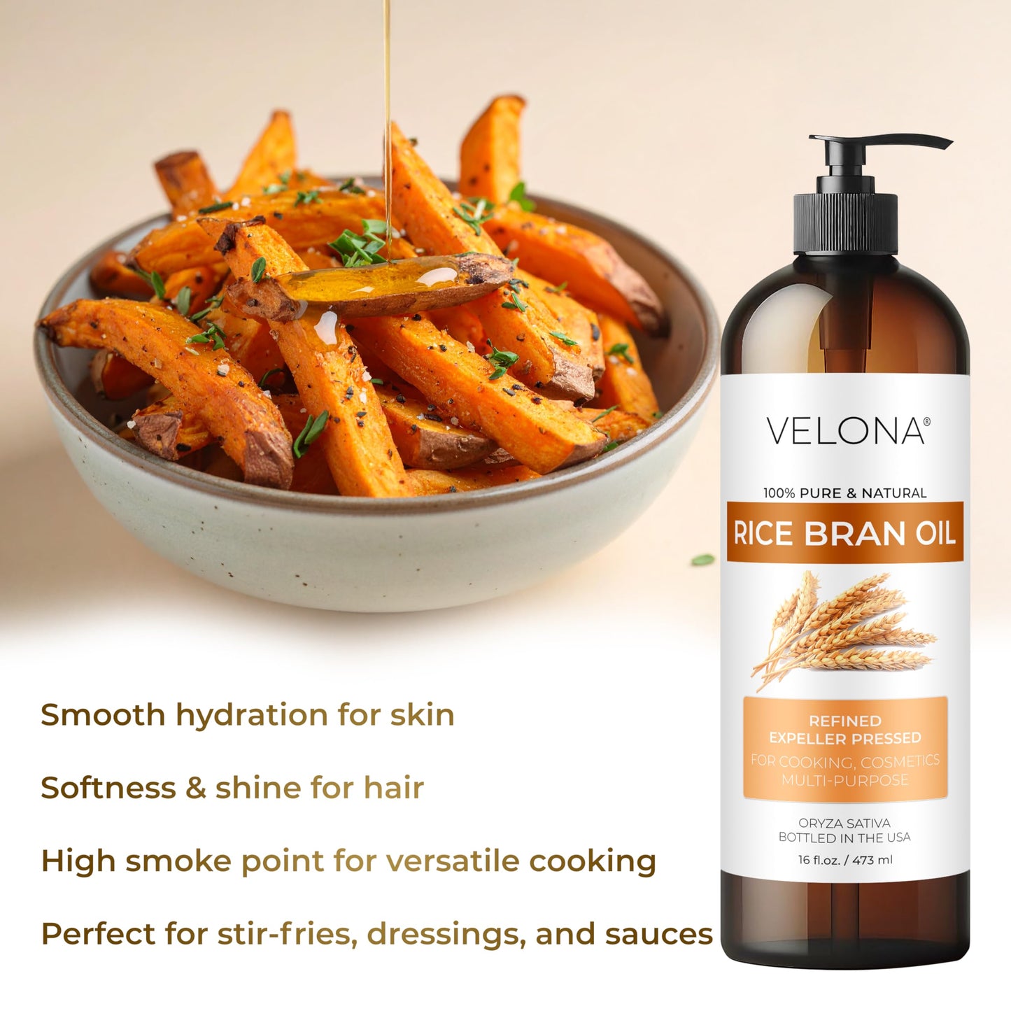 velona Rice Bran Oil 64 Fl Oz | 100% Pure and Natural Carrier Oil | Refined, Cold Pressed | Cooking, Face, Hair, Body & Skin Care | Use Today - Enjoy Results