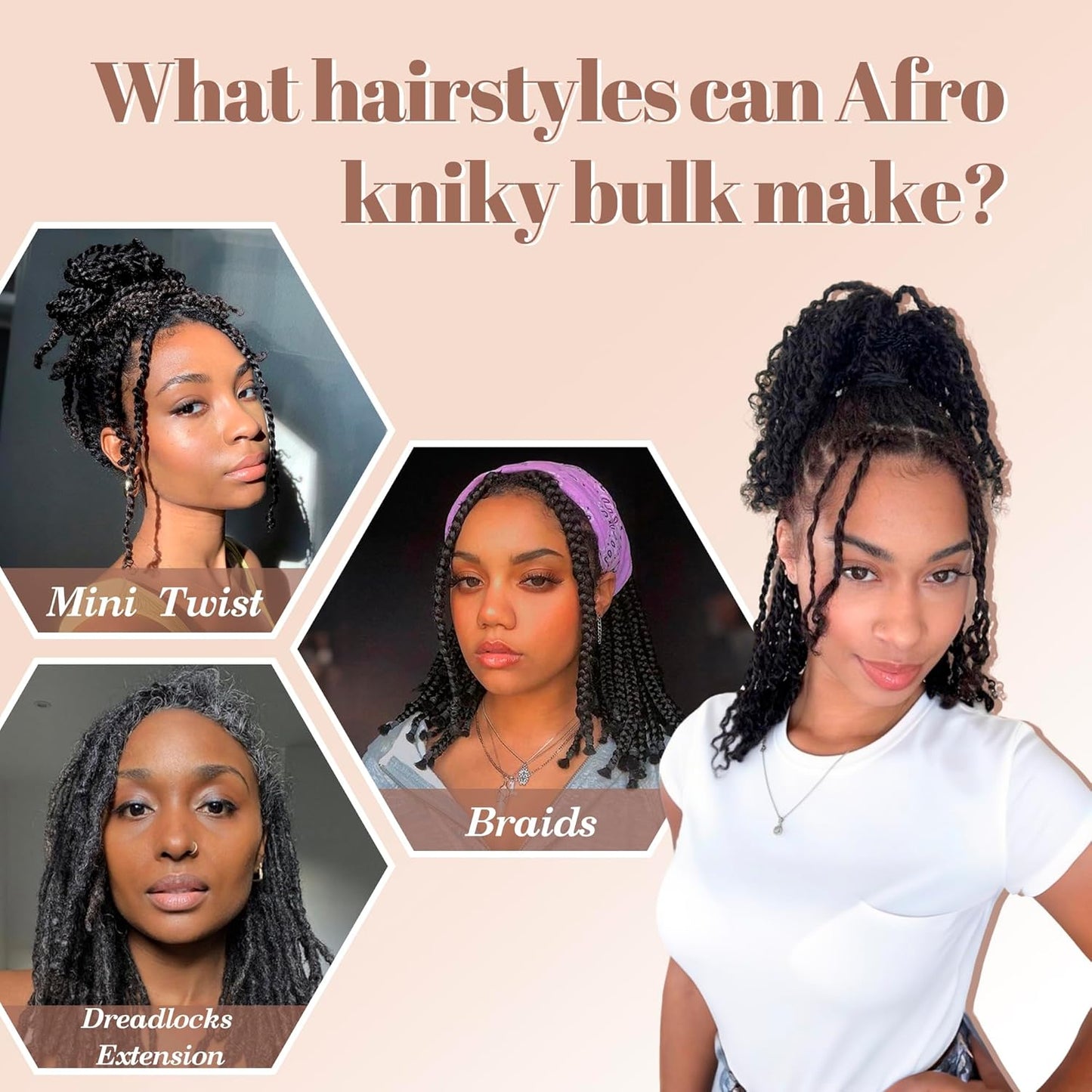 Afro Kinky Bulk Human Hair - 4C Kinky-Curly Extensions for Twists & Dreadlocks | 50g Pack, 14 Inch, Color 1B