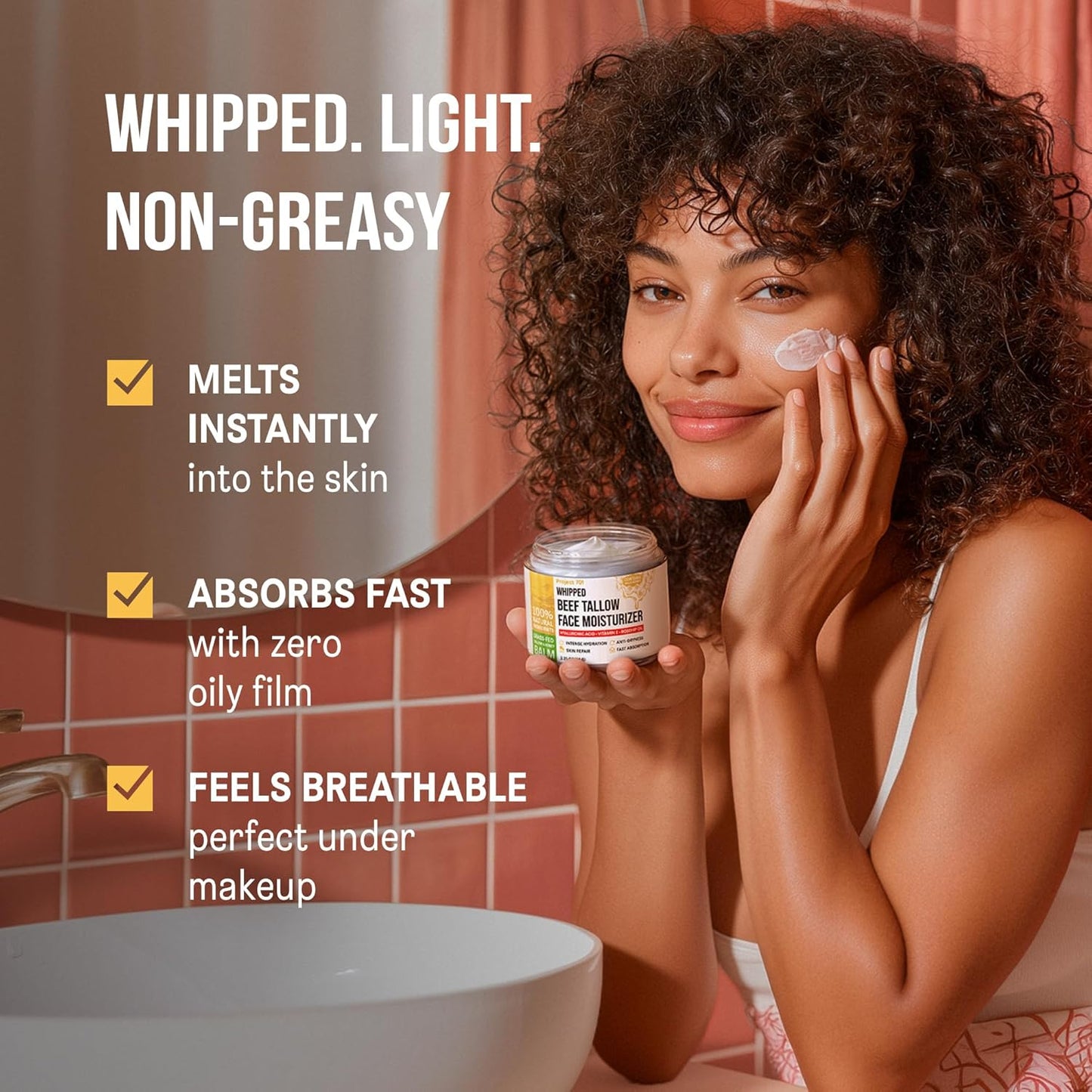 Beef Tallow Face Cream - All-Natural Moisturizer with Honey & Hyaluronic Acid | 2.25 oz for Dry, Sensitive Skin