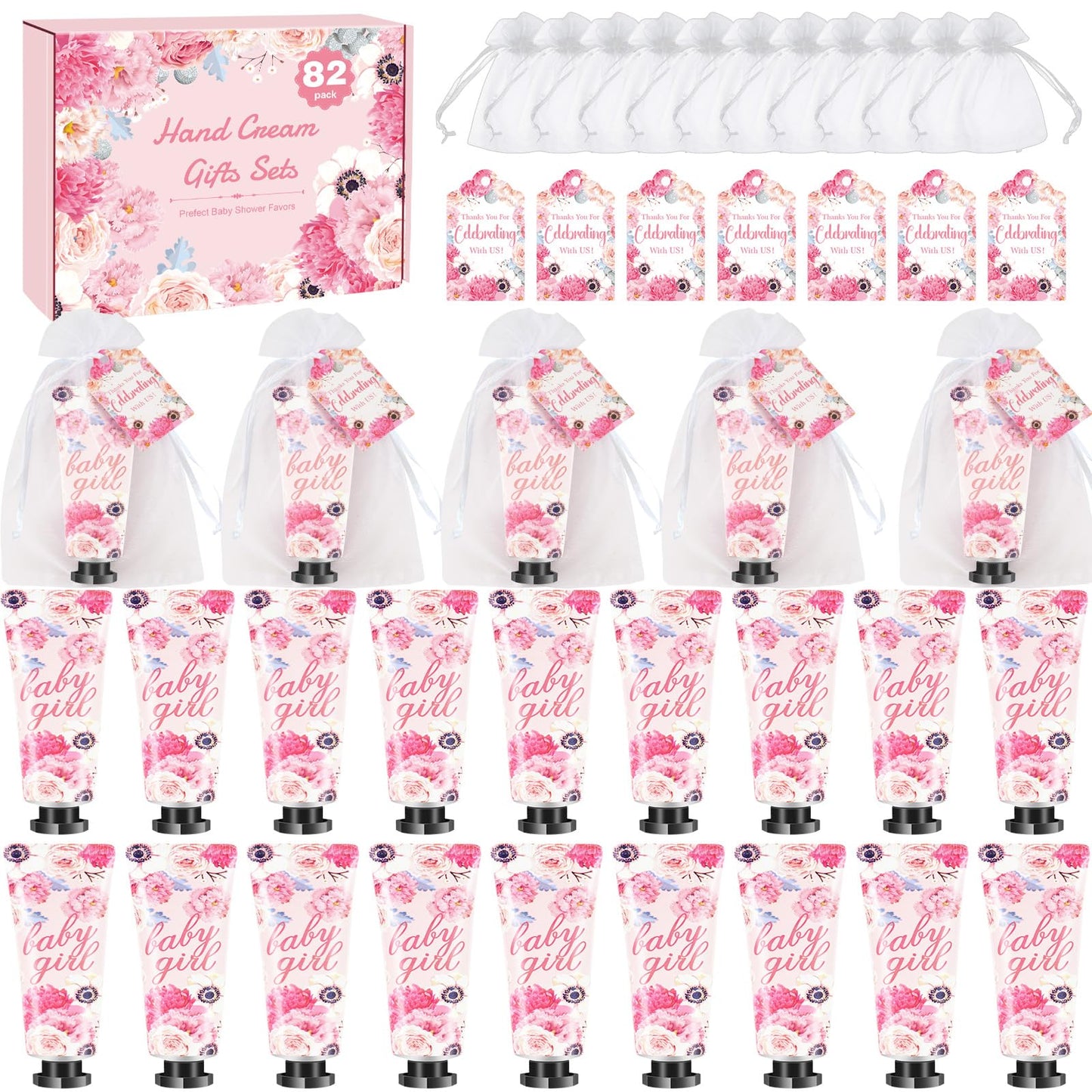 82 Sets Baby Shower Favors for Guests,Baby Shower Hand Cream Gift, Mini Hand Lotion Bulk,Thank You Gift for Women Coworkers,Wedding Party Favors,Bridal Shower Favors for Girls With Organza Gift Bags