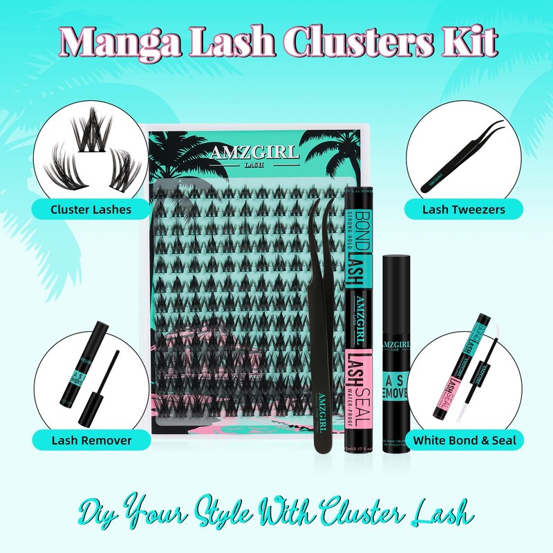 Fairy Eyelash Clusters DIY 144Pcs Lash Extension Kit Natural Lashes Clusters Kit with Lash White Bond and Seal,Lash Remover and Tweezers for Anime Cluster Eyelash Extensions Kit(Holiday,C-Mix8-18mm)