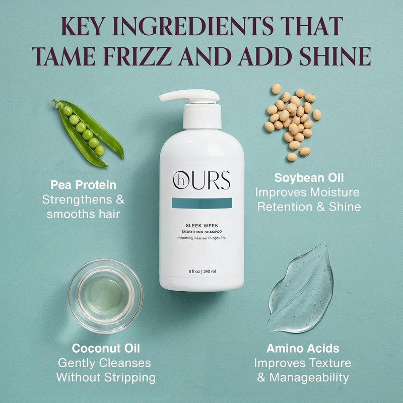 hOURS Sleek Week Smoothing Shampoo for Dry, Dull, & Frizzy Hair - Sulfate-Free Cleanser with Pea Protein, Arginine & Coconut Oil - Smooths, Strengthens & Adds Shine - Color Safe Formula– 8 oz