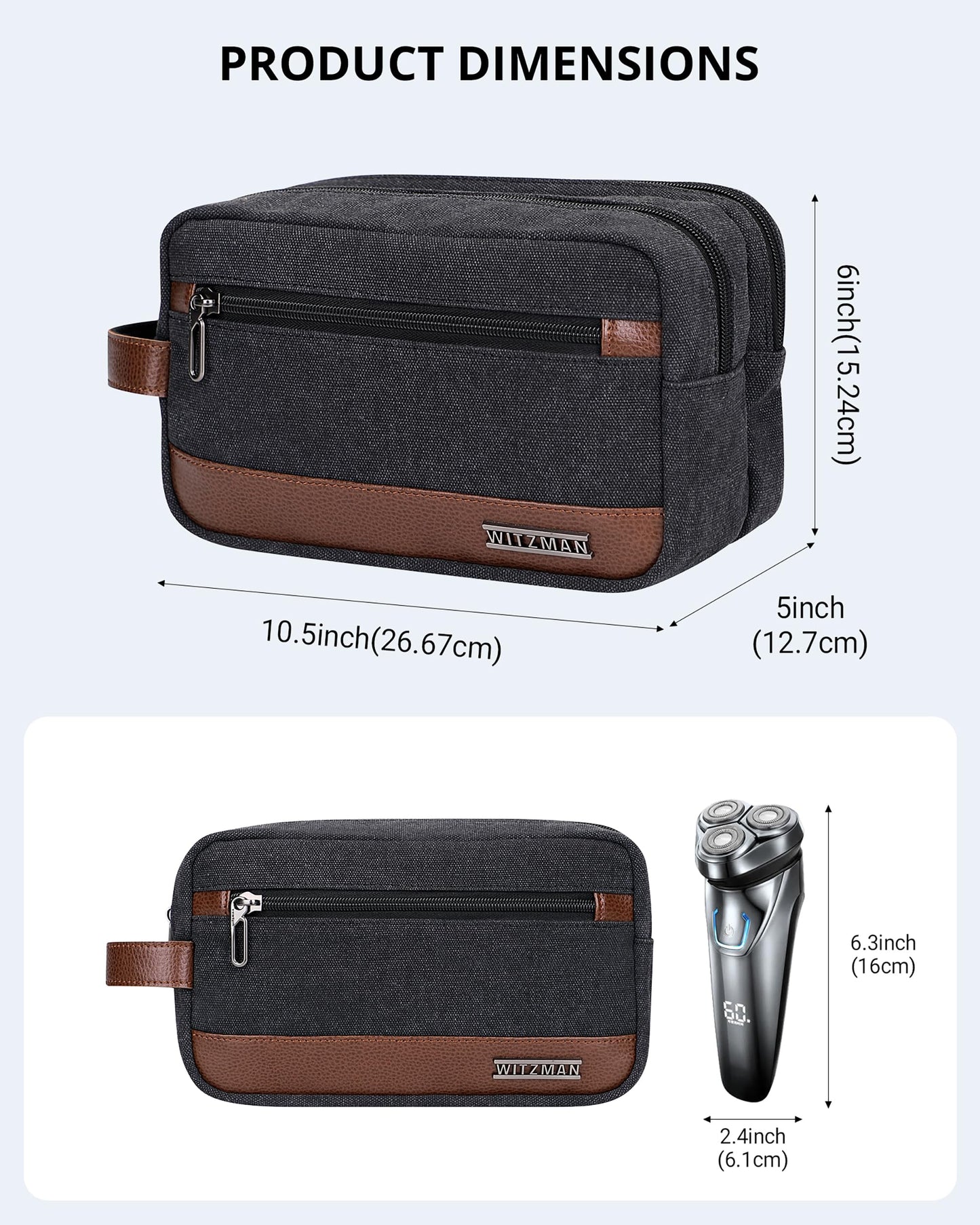 WITZMAN Canvas Toiletry Bag for Men Hanging Dopp Kit Organizer Water-resistant Travel Toiletries bag Men Bathroom Bag with Wet Pocket(A8001 Classics Black)