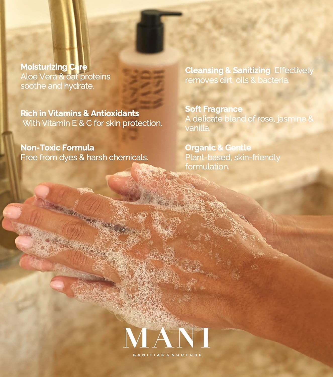 Soothing Hand Wash with Vitamin C & E - Organic Aloe Vera & Oat Protein Moisturizer | 13.5 oz