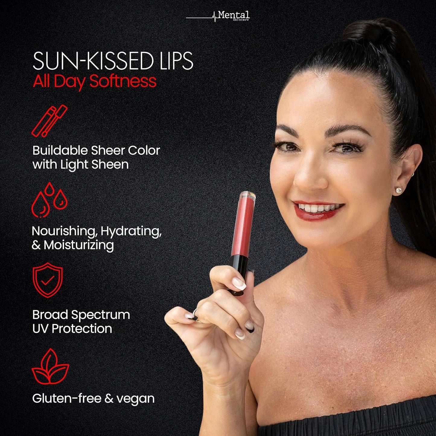 Mental Skincare Hydrating Nude Pink Tinted Lip Gloss – Weightless Formula with Soft Luminous Finish & High Color Payoff - Non-Sticky Lip gloss for Women for Long-Wear & Buildable Pigment – 0.11 Fl Oz.