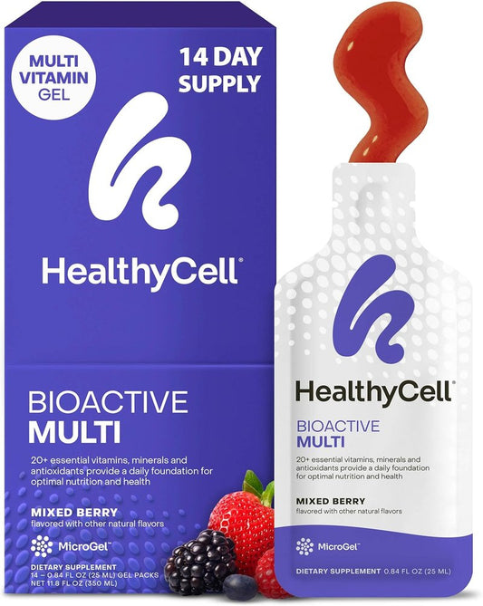 Bioactive Daily Liquid Multivitamin - 20+ Essential Vitamins & Antioxidants for Brain, Heart, Immune Support | 14 Gel Packs