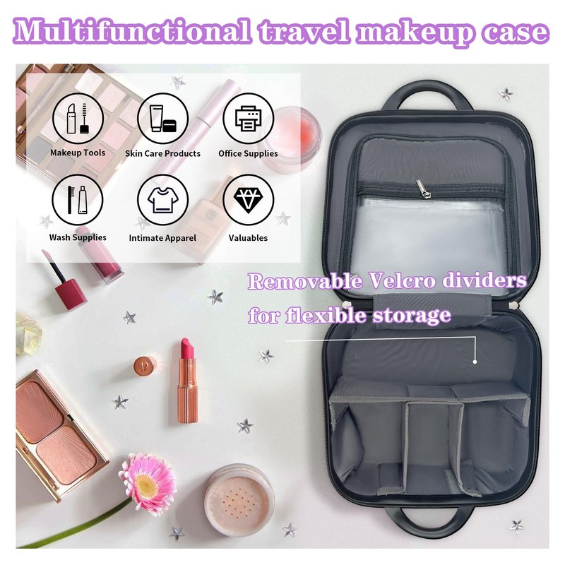 GigabitBest Portable Makeup Travel Case，PC+ABS hard shell cosmetic case,Women's portable cosmetic case with safety lock, suitable for travel and daily use-Green