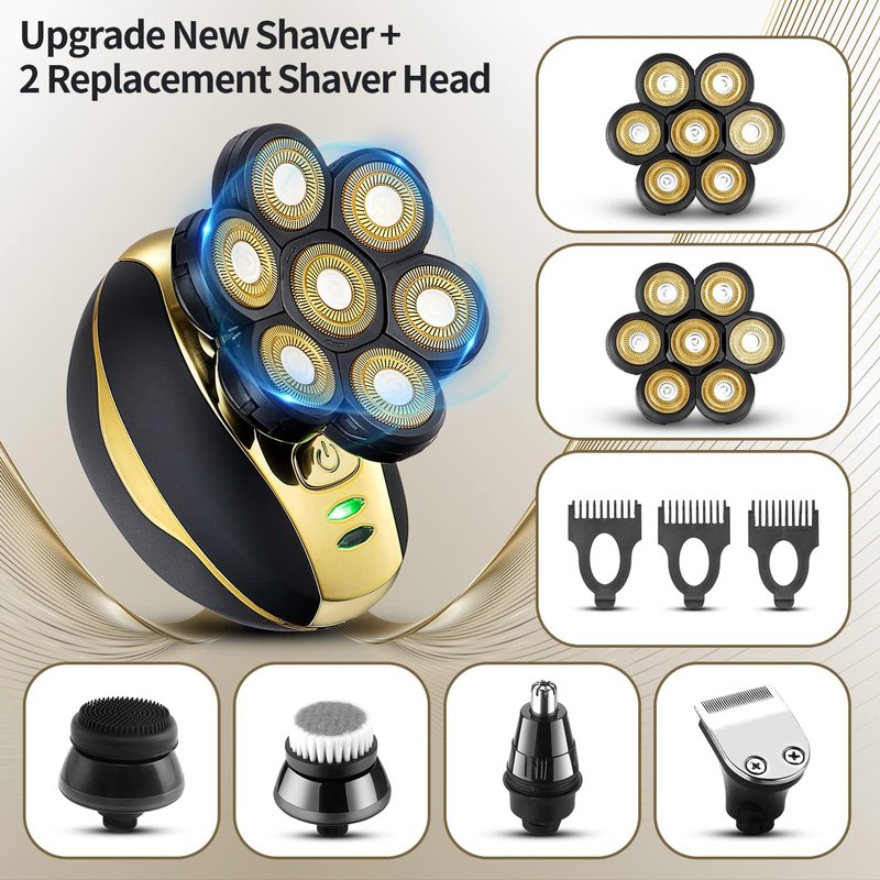 7D Electric Head Shaver for Bald Men - Waterproof Grooming Kit | Multifunctional Hair Razor