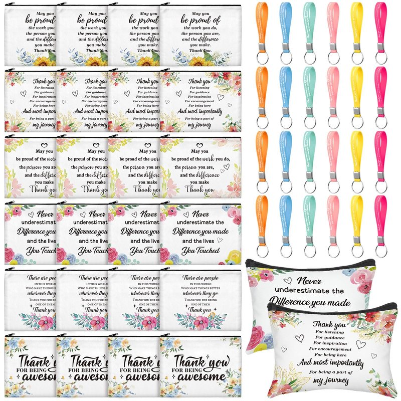 Panelee 48 Pcs Graduation Inspirational Gifts Makeup Cosmetic Bag Bulk with Zipper Keychain Bibles Employee Appreciation Makeup Bags Motivational Gift for Ladies Women Teacher Coworker Gifts