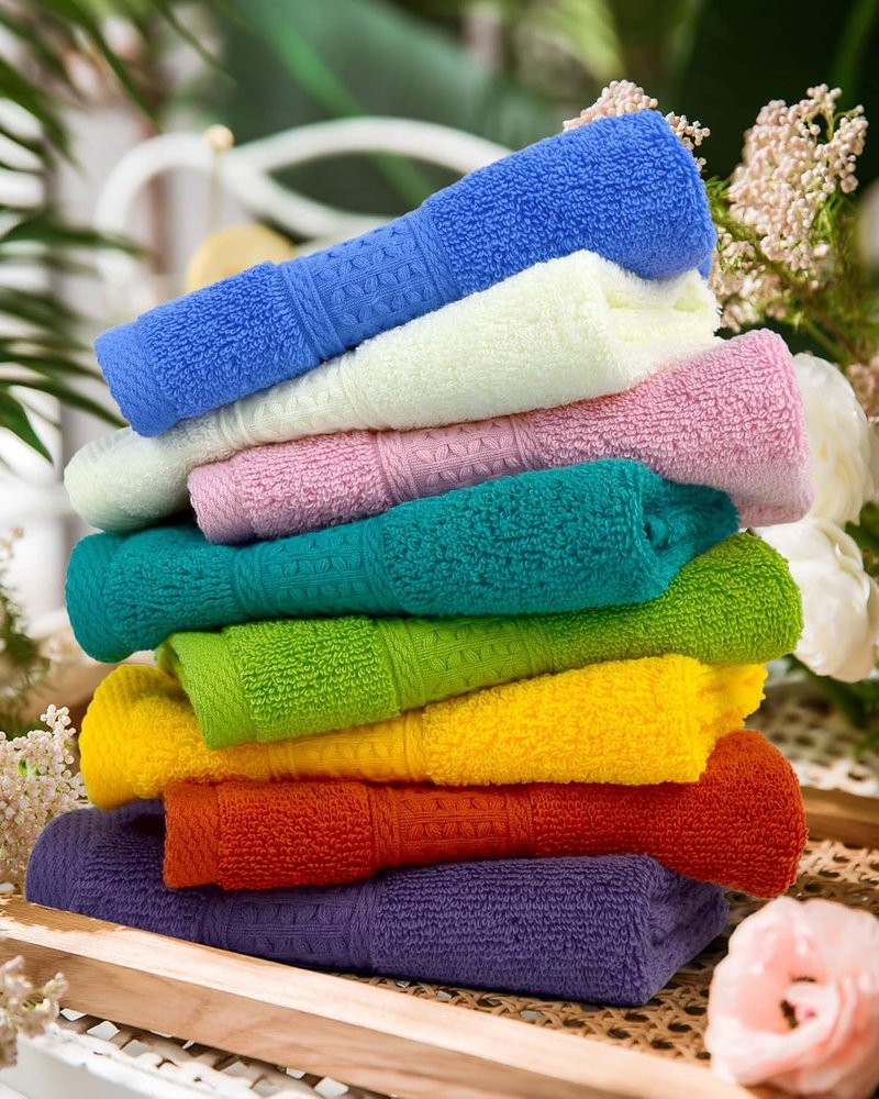 Soft Cotton Wash Cloths - 24-Pack Large Shower Towels | 8 Colors, 13” x 13” for Bathroom & Guestroom