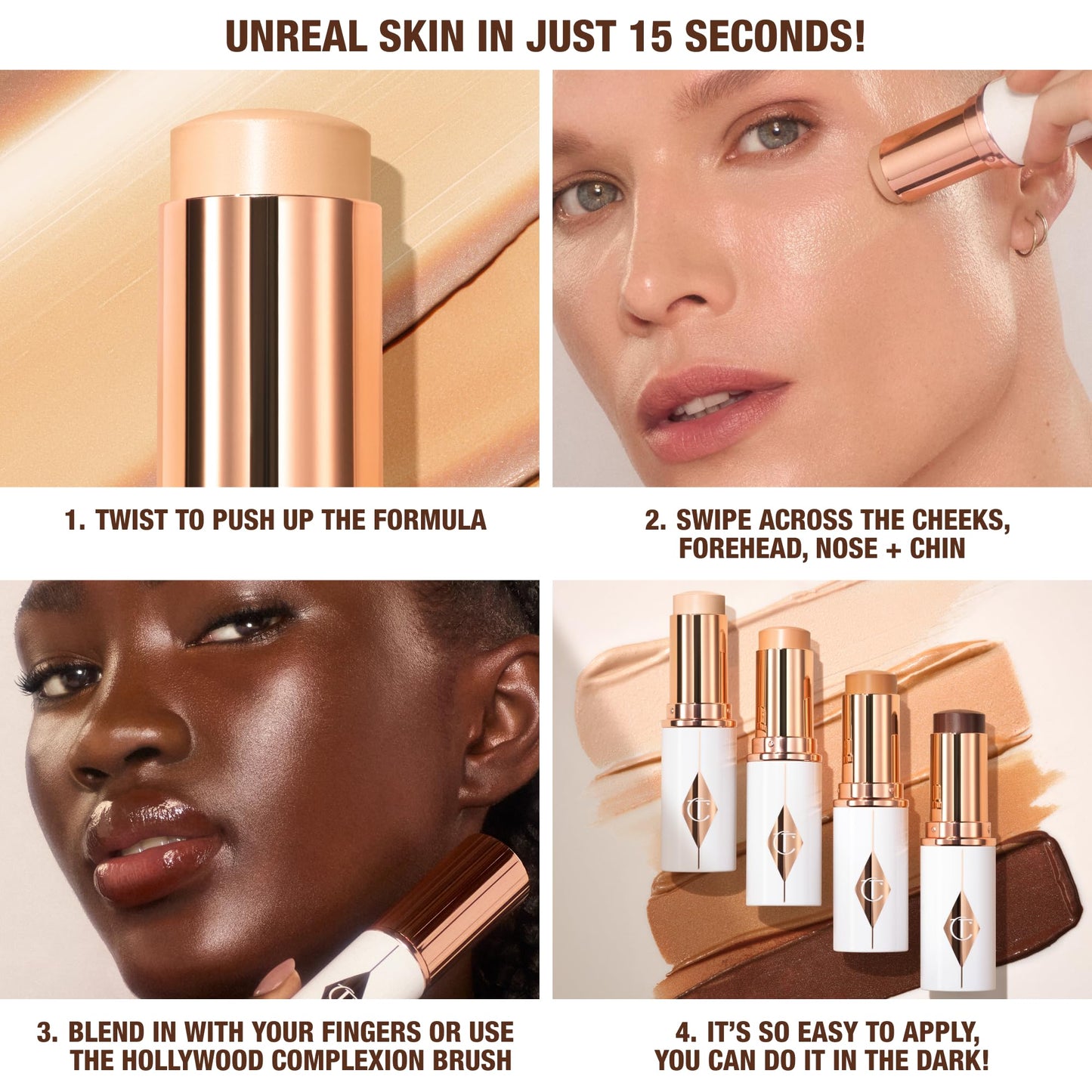 Charlotte Tilbury Unreal Skin Tint & Sheer Glow Hydrating Foundation Stick - Cream Foundation Makeup with Sheer-to-Light Coverage & a Buildable Formula - Blurring, Smoothing & Nourishing - 10 Tan