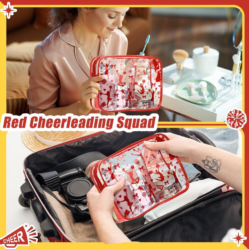 Clear PVC Makeup Bag for Cheer Teams - 20 Pcs Zipper Pouch | 7.9 x 5.9 x 2.4'' Red