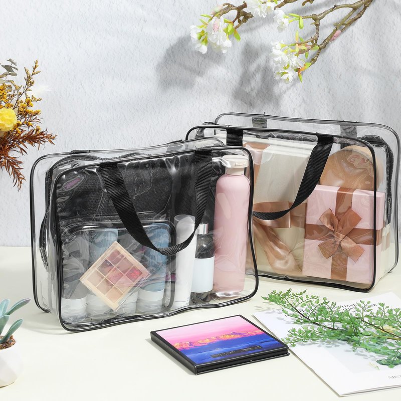 Molain 10 Pack Large Clear Makeup Bags with Zipper Handle, 12x9x4 Inch PVC Toiletry Travel Bag Waterproof Cosmetic Tote Pouch Transparent Storage Organizer for Women Men